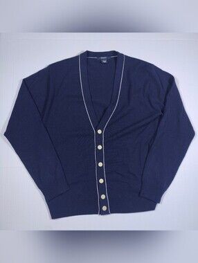 Gant Women Navy Blue 100% Lambswool Long Sleeve Cardigan Size L